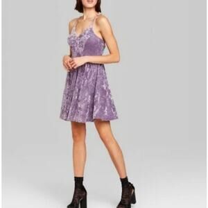 Wild Fable Crushed Velvet Dress Sleeveless Fit & Flare Lavender Womens Size M